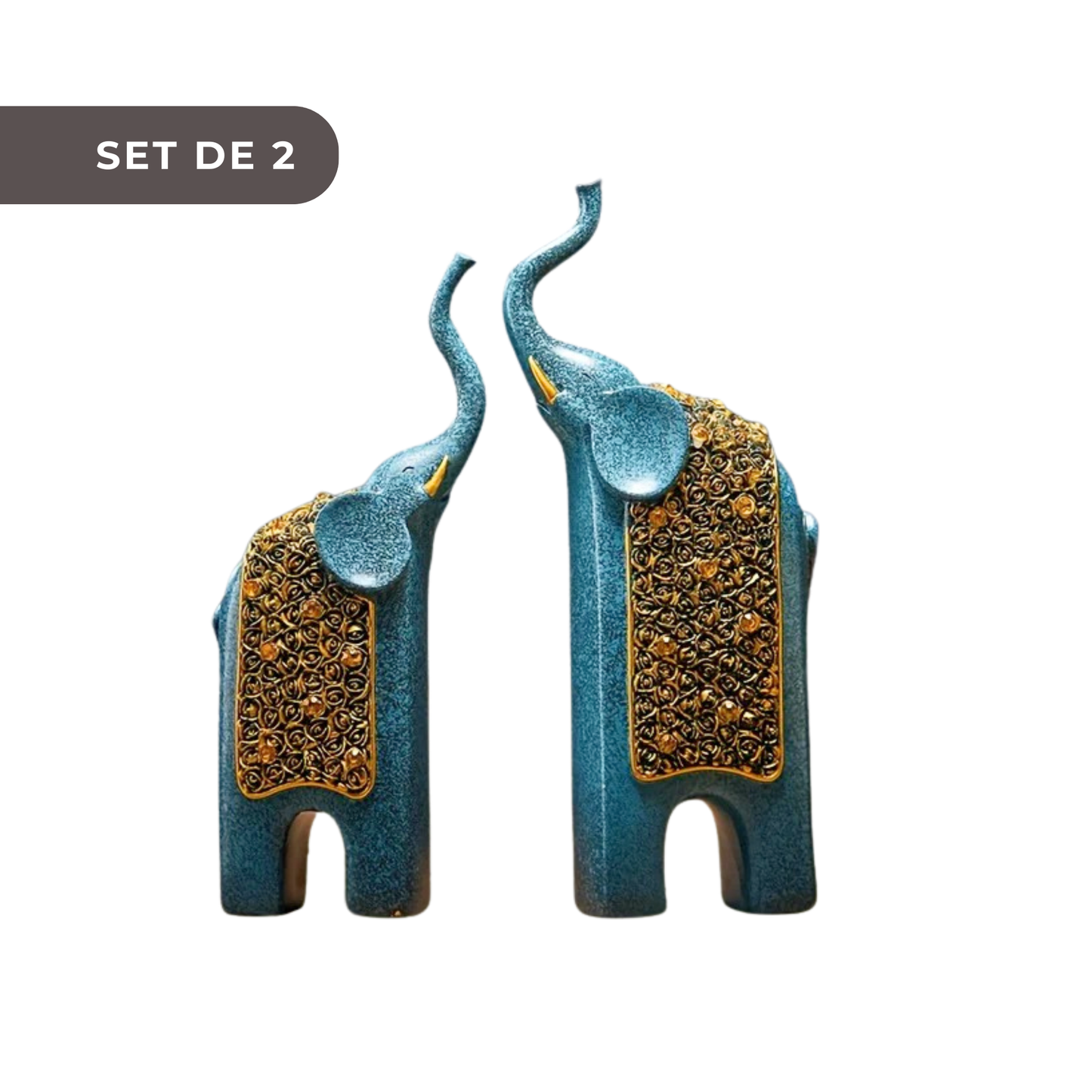 2 PIEZAS - Set de 2 figuras decorativas de elefantes - Estilo europeo vintage en resina