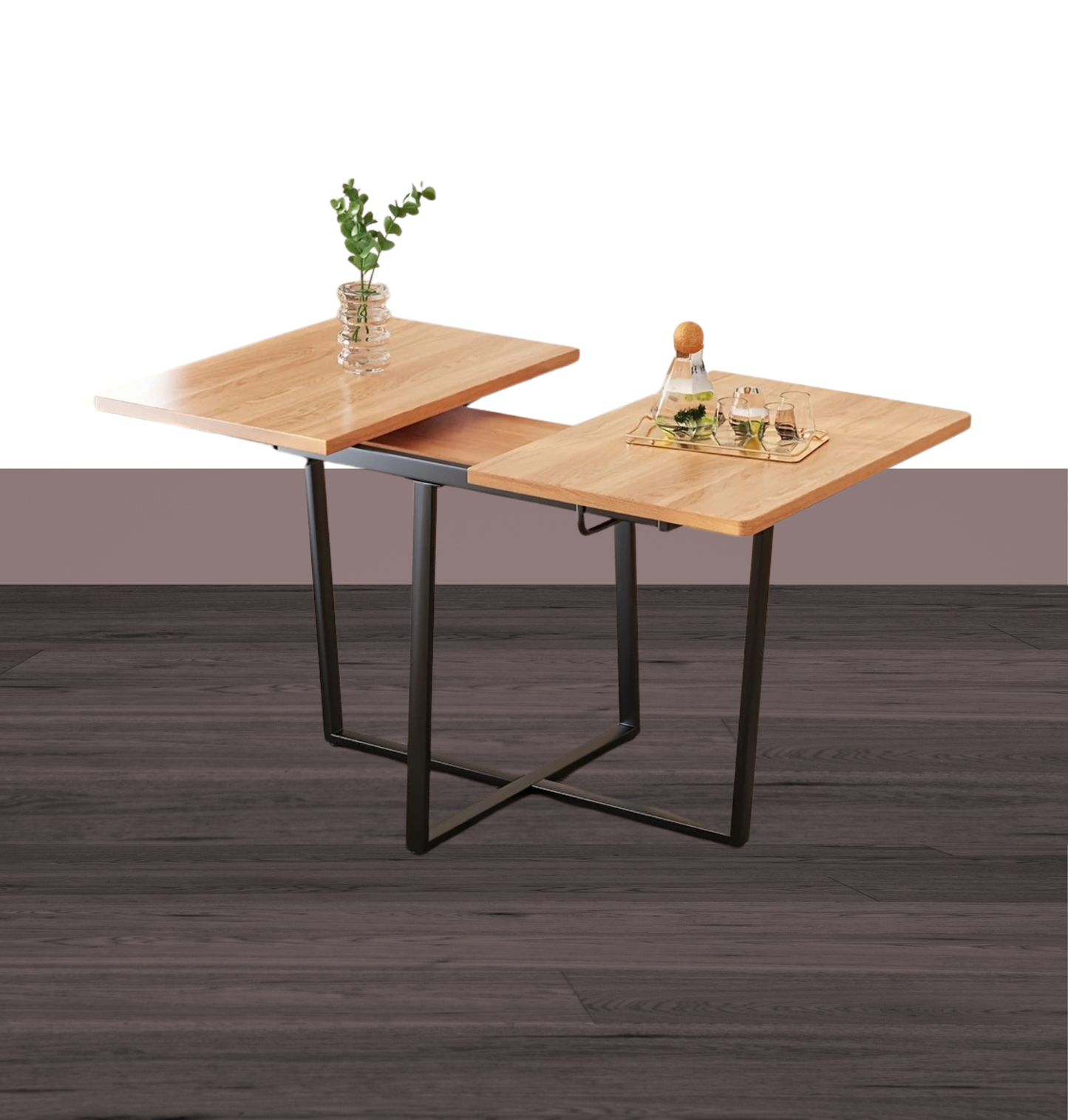 Elegant Expandable Dining Table with Black Metal Legs - Adjustable 109.98cm to 139.7cm Length, Rustic Wood Finish, Perfect for 4-6 People, Durable Thick Plate Construction, Ideal for Home & Kitchen Use