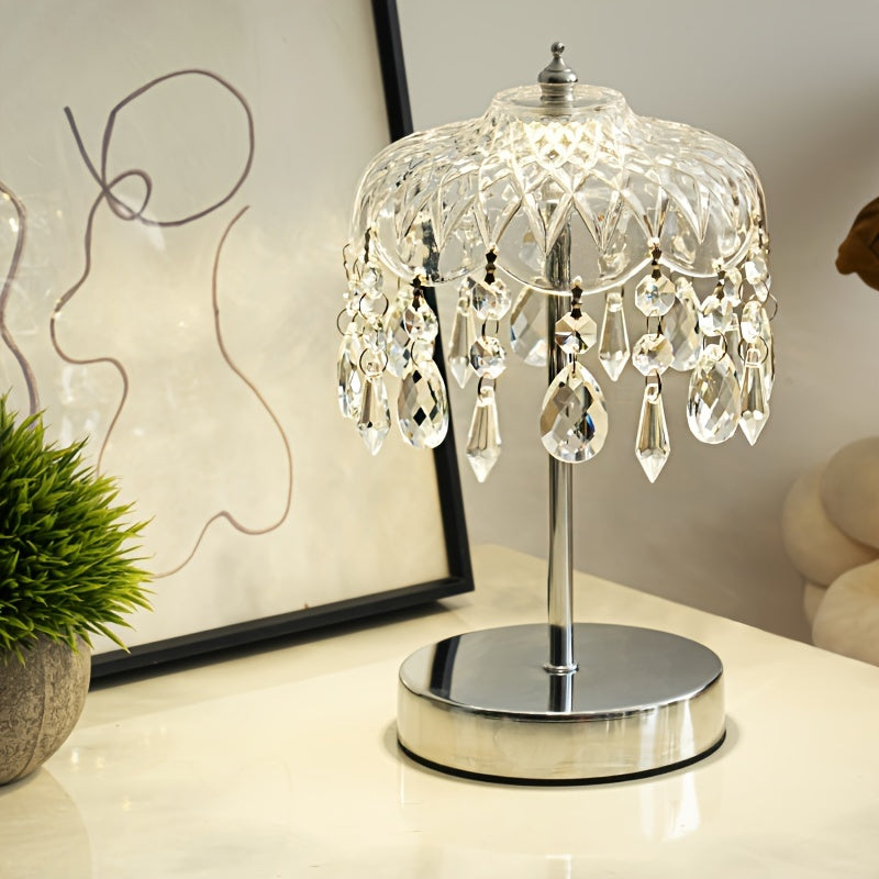 Lámpara de escritorio moderna con base de cristal y detalles metálicos – Luz regulable, alimentación USB, ideal para oficina, sala de estar o lectura