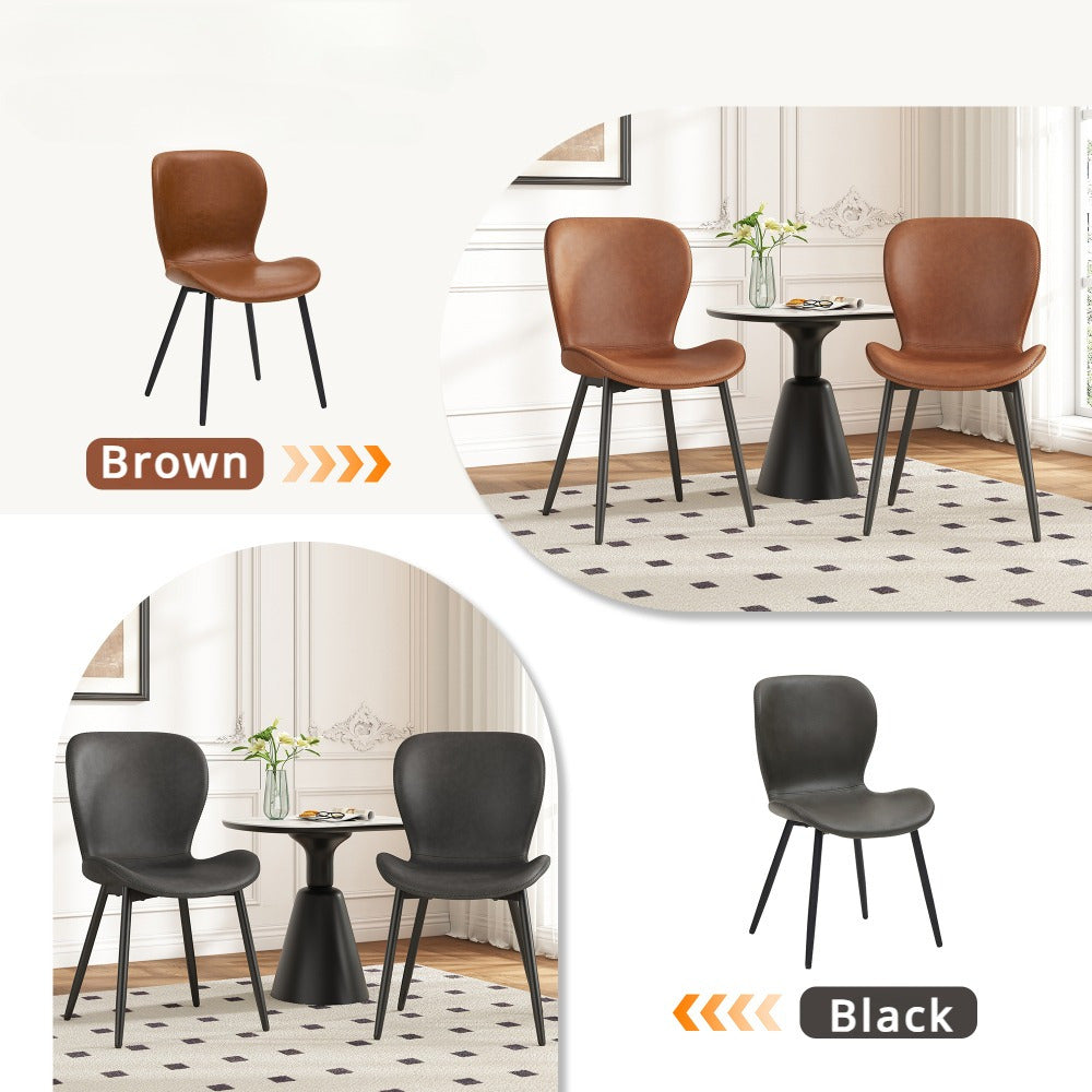 2 PIEZAS - Sillas de comedor, salón, escritorio de estilo moderno / nórdico - Tapizado en cuero sintético vintage y patas metálicas en negro - Disponible en dos colores
