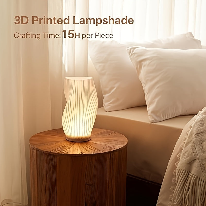 Lámpara de mesa con base de madera – Luz LED regulable con botón, ideal para dormitorio, salón, oficina o dormitorio universitario – Alimentación USB