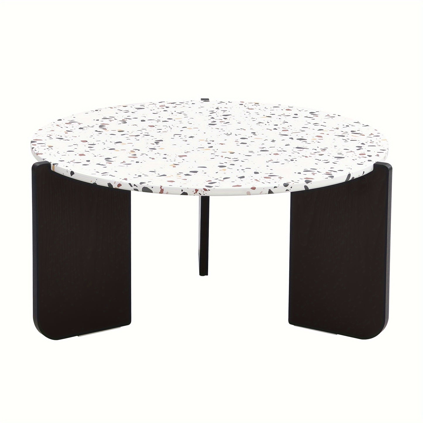 2 PIEZAS - Set de 2 mesas de centro a juego estilo contemporáneo para salón o sala de estar - Set de mesa lateral + mesa de centro - Sobre imitación terrazo y estructura de madera pintada en negro