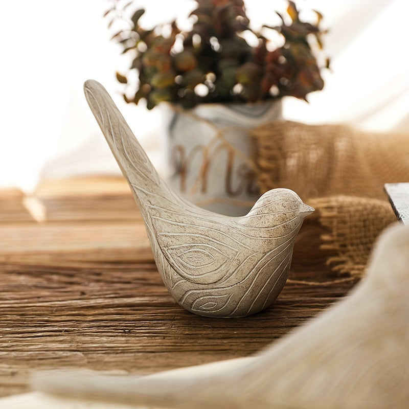 2 PIEZAS – Set de 2 Figuras decorativas de aves estilo rústico farmhouse – Textura efecto madera, símbolo de paz y esperanza