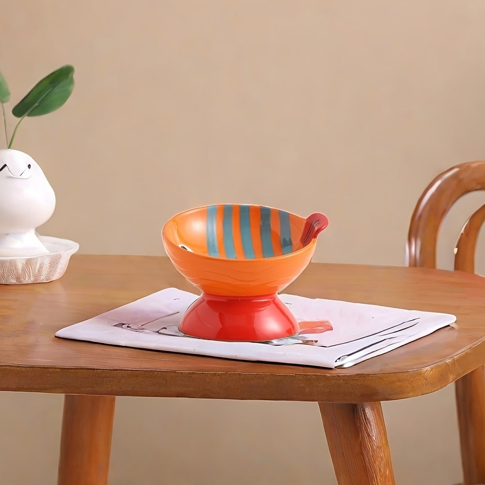 Comedero alto para gatos de cerámica - Diseño creativo con almacenamiento doble