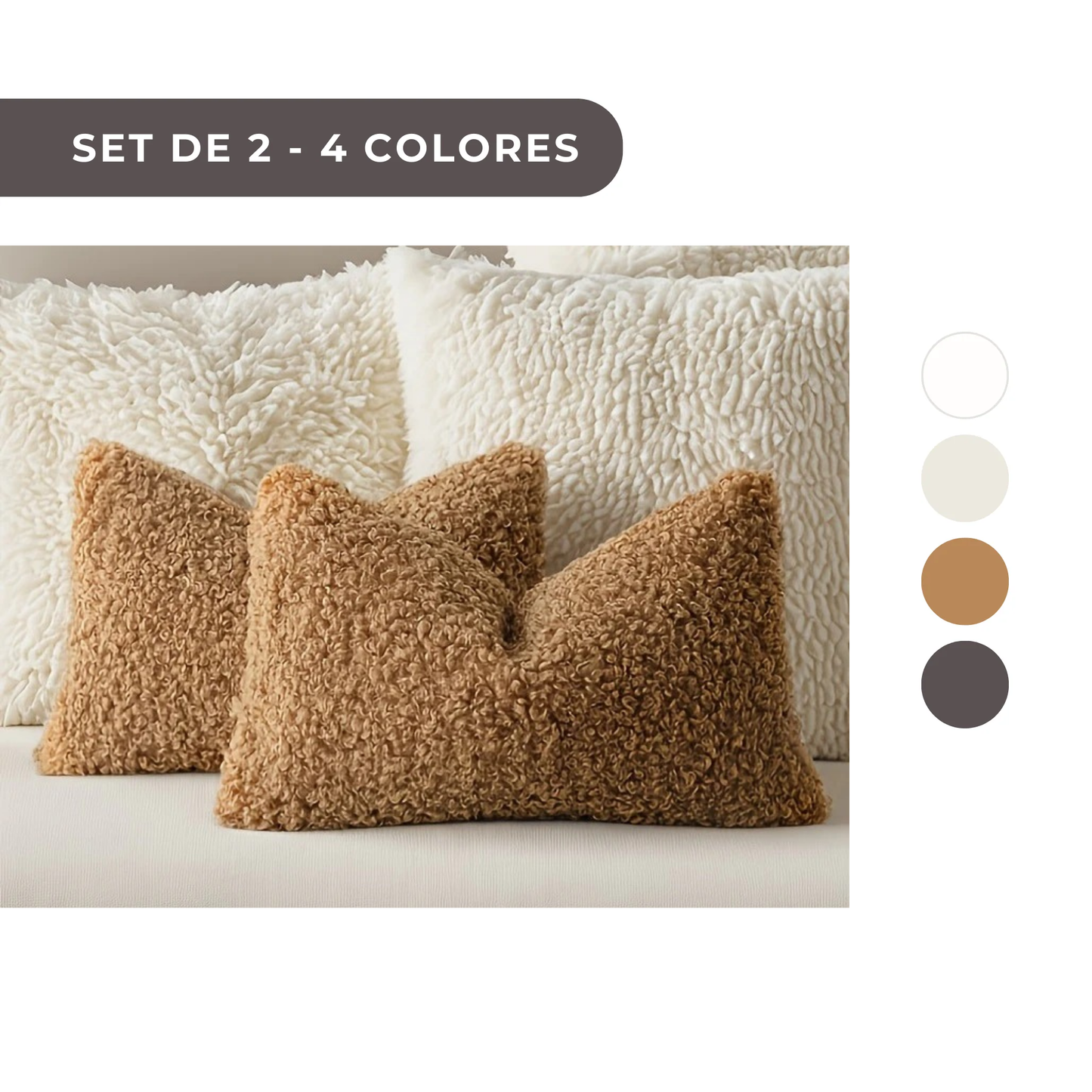 2 PIEZAS - Set de 2 fundas de cojín Teddy Sheep Curl de estilo contemporáneo disponible en 4 colores ideales para sofás y cama - Suaves y aterciopeladas, 100% Poliéster, 30x50cm