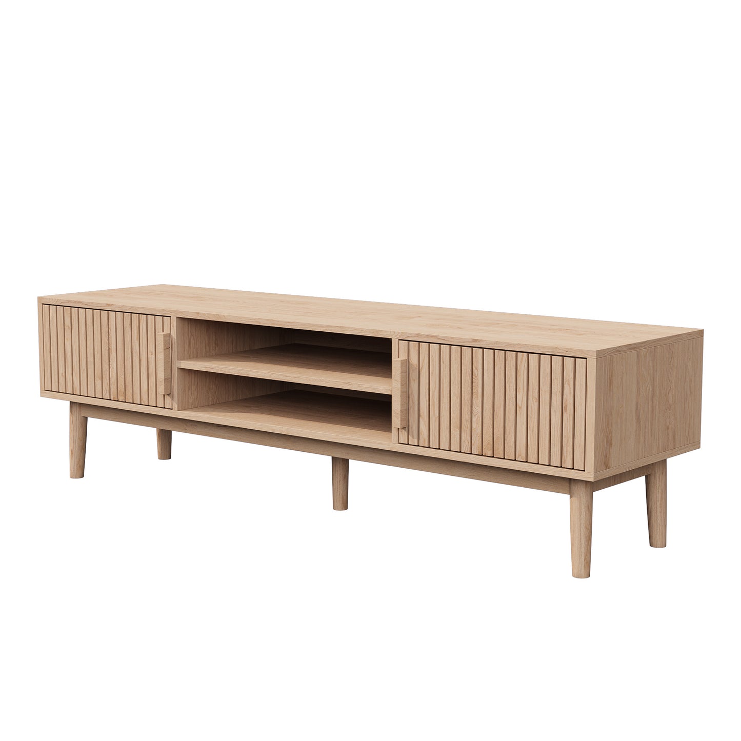 Mueble para TV multifuncional para pantallas de hasta 65” con estantes abiertos y almacenamiento modular - Madera industrial