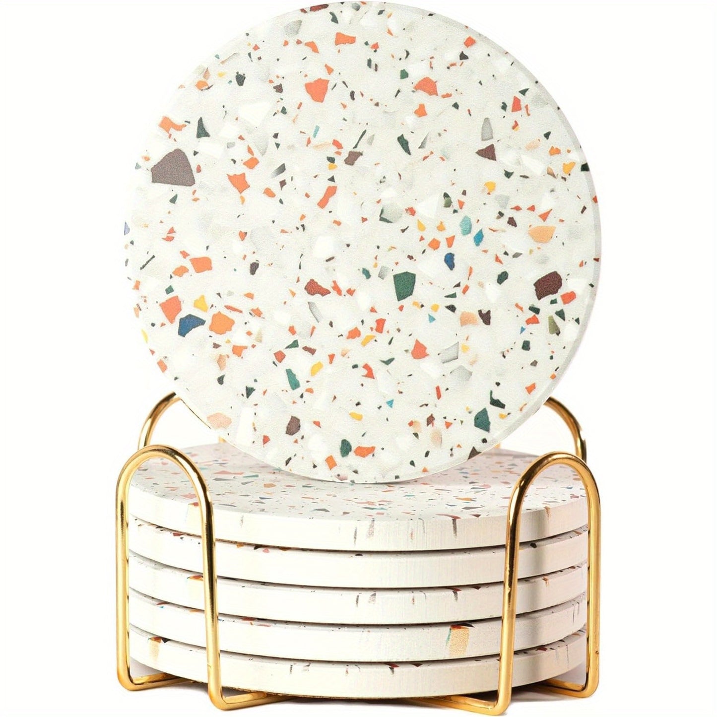 Set de 6 - Posavasos de Cerámica con Soporte Dorado – Absorbentes y Resistentes al Calor, Diseño Elegante para Protección de Superficies