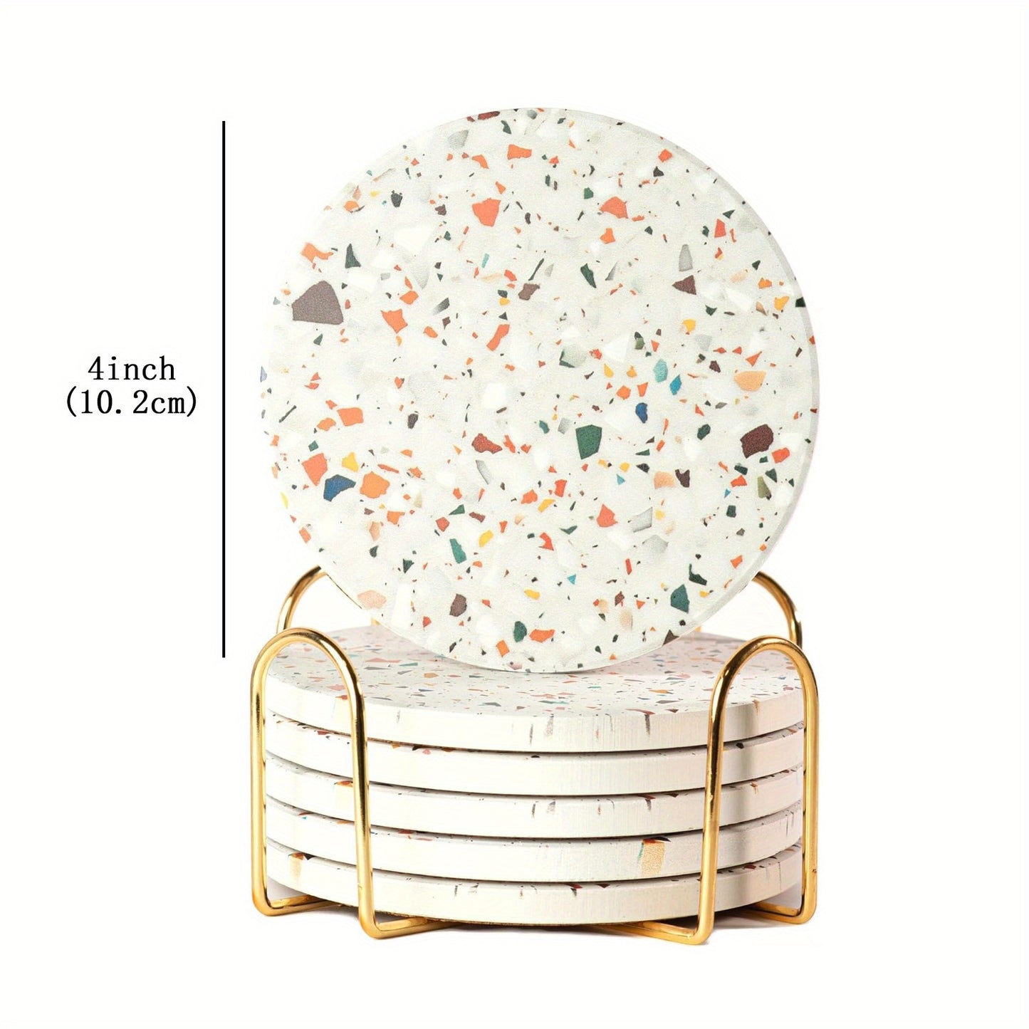 Set de 6 - Posavasos de Cerámica con Soporte Dorado – Absorbentes y Resistentes al Calor, Diseño Elegante para Protección de Superficies