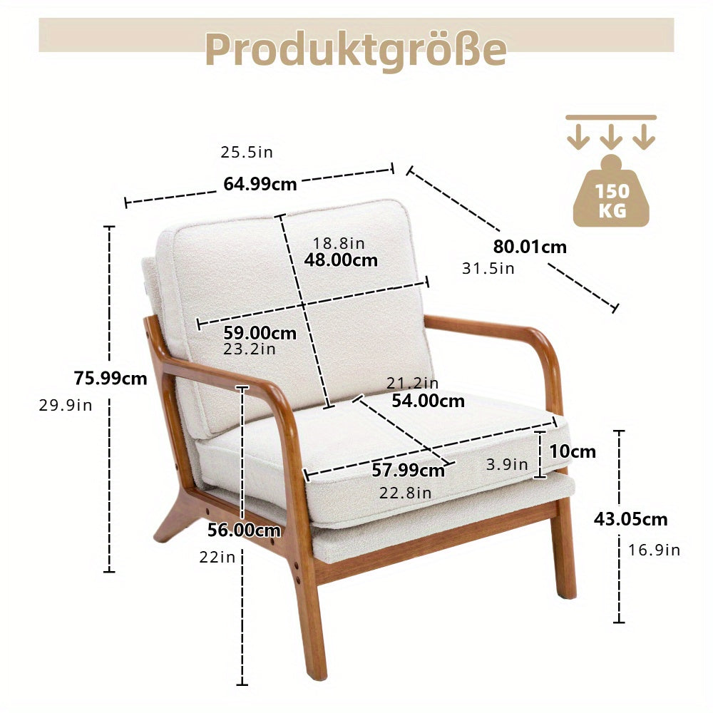 Sillón de salón estilo mid century para sala de estar - Estructura de madera y tapizado en polipiel