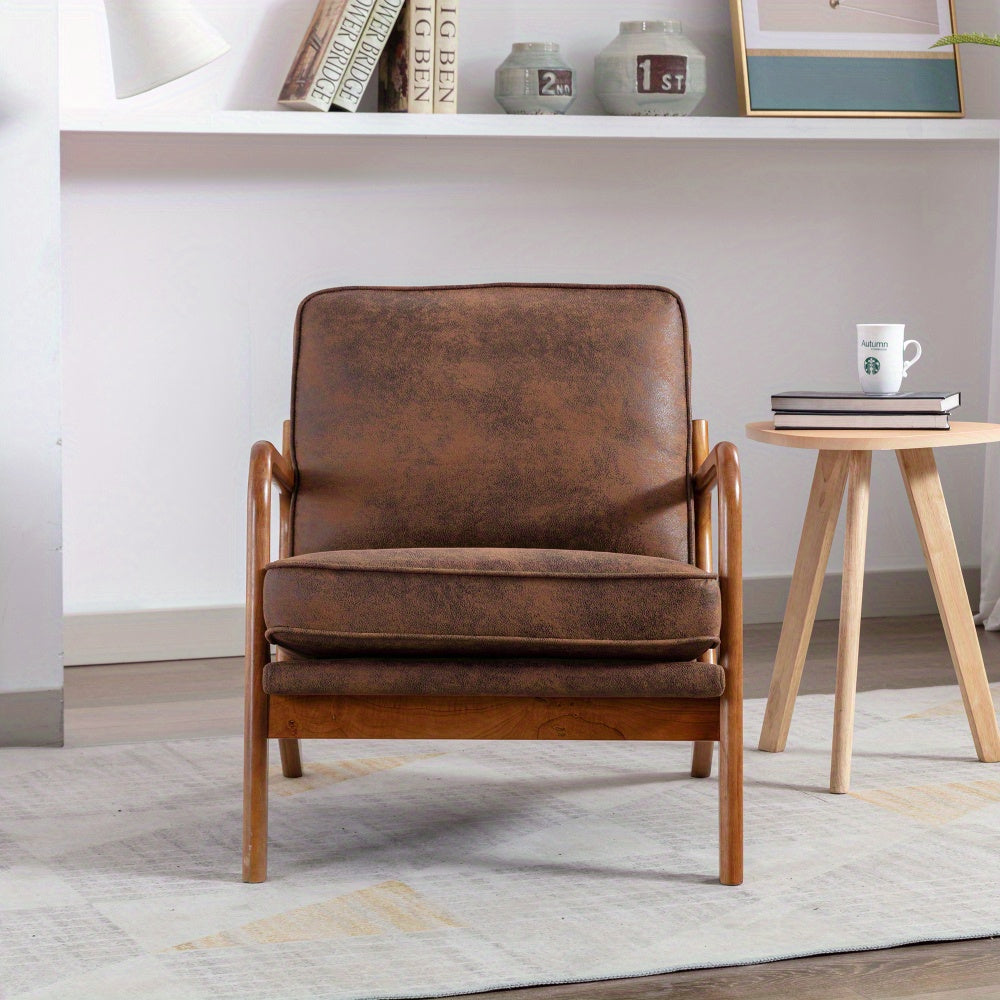 Sillón de salón estilo mid century para sala de estar - Estructura de madera y tapizado en polipiel