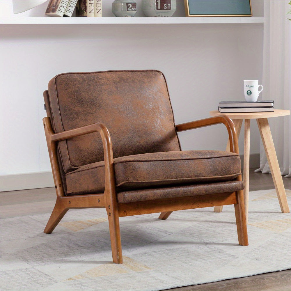 Sillón de salón estilo mid century para sala de estar - Estructura de madera y tapizado en polipiel