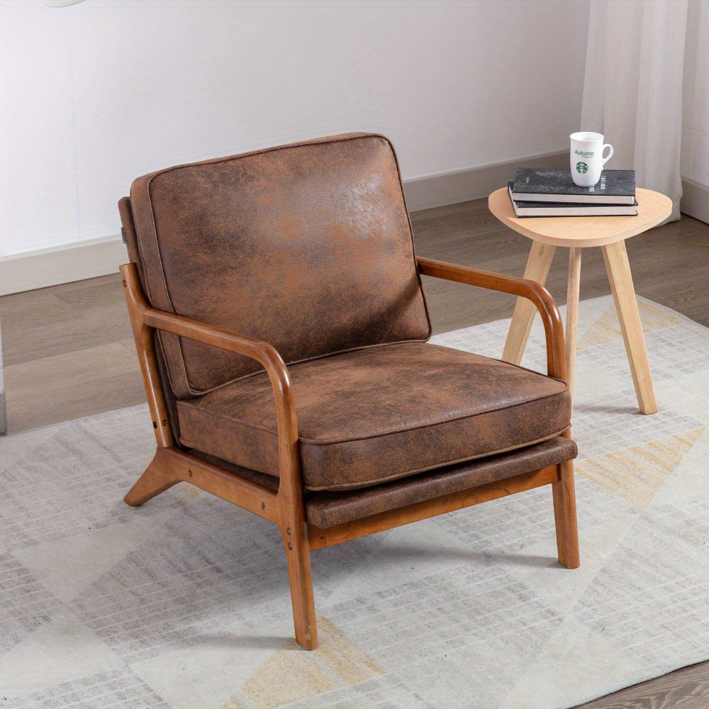 Sillón de salón estilo mid century para sala de estar - Estructura de madera y tapizado en polipiel