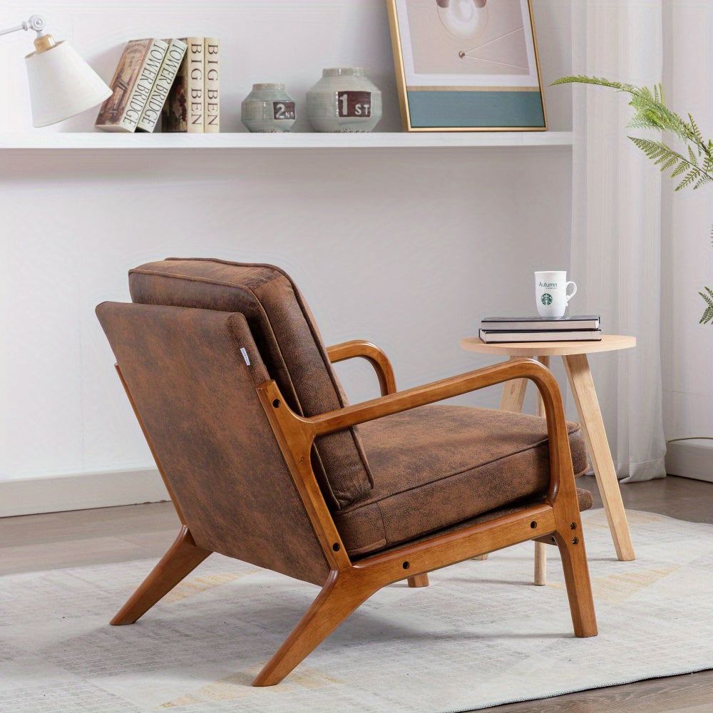 Sillón de salón estilo mid century para sala de estar - Estructura de madera y tapizado en polipiel