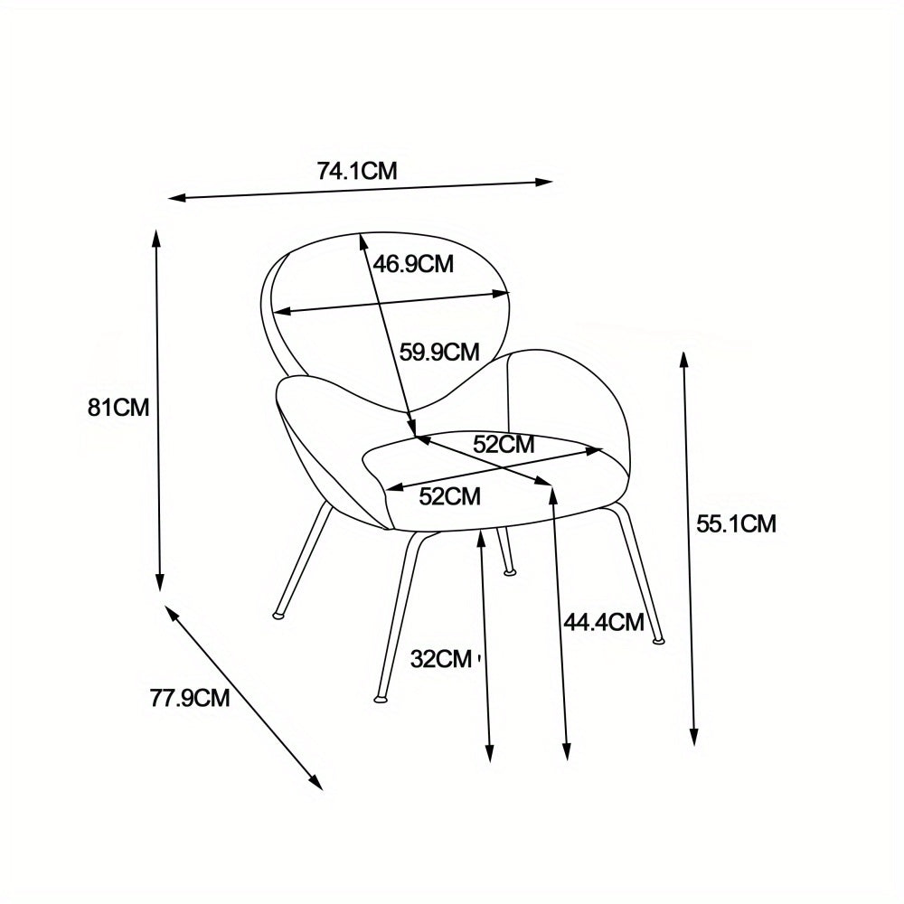 Silla icónica de estilo moderno para salones, sala de estar, tocador u oficina con reposabrazos y respaldo curvo - Tapizado en blanco y estructura metálica en negro