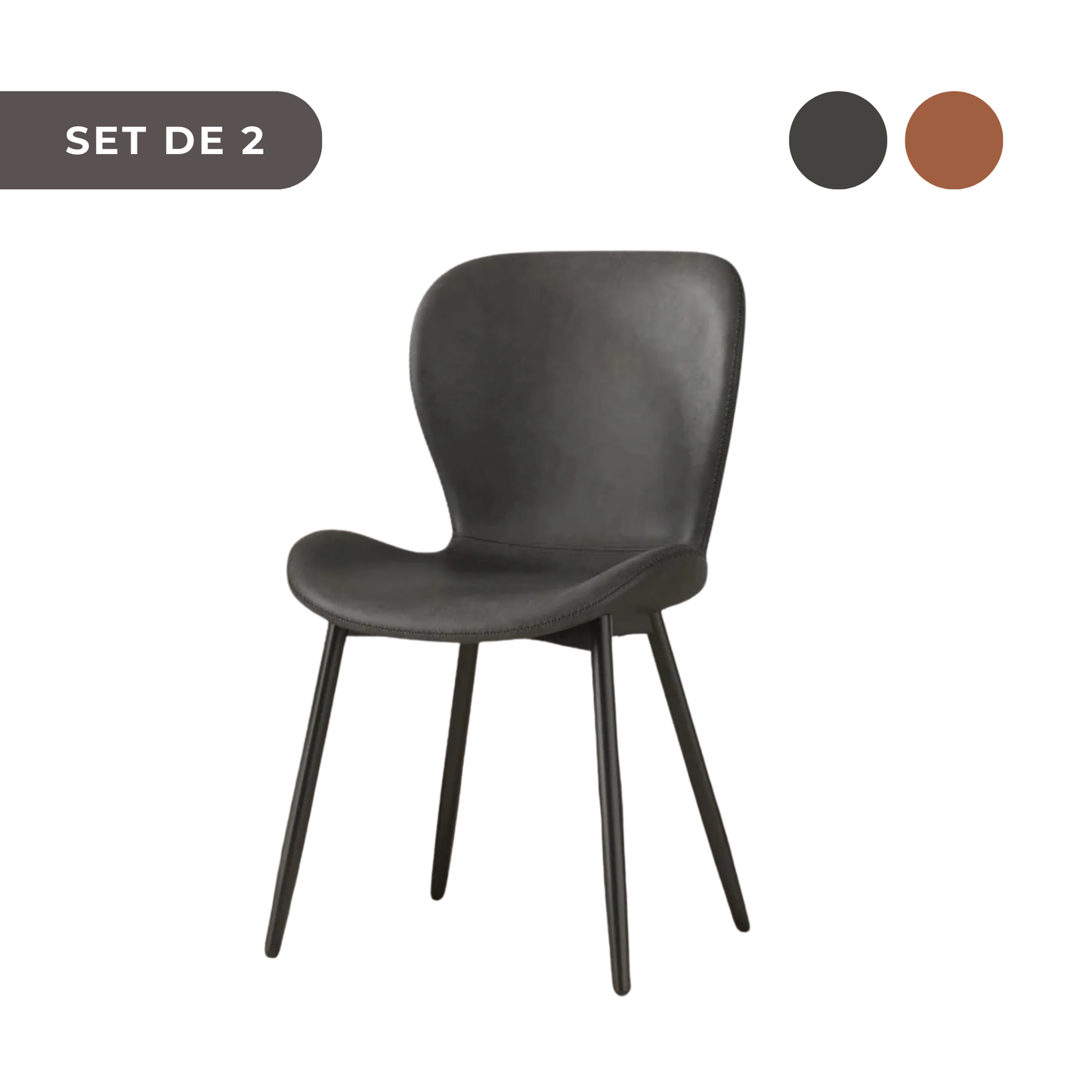 2 PIEZAS - Sillas de comedor, salón, escritorio de estilo moderno / nórdico - Tapizado en cuero sintético vintage y patas metálicas en negro - Disponible en dos colores