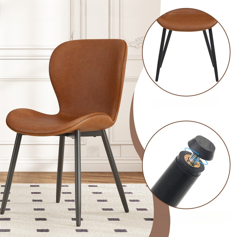 2 PIEZAS - Sillas de comedor, salón, escritorio de estilo moderno / nórdico - Tapizado en cuero sintético vintage y patas metálicas en negro - Disponible en dos colores