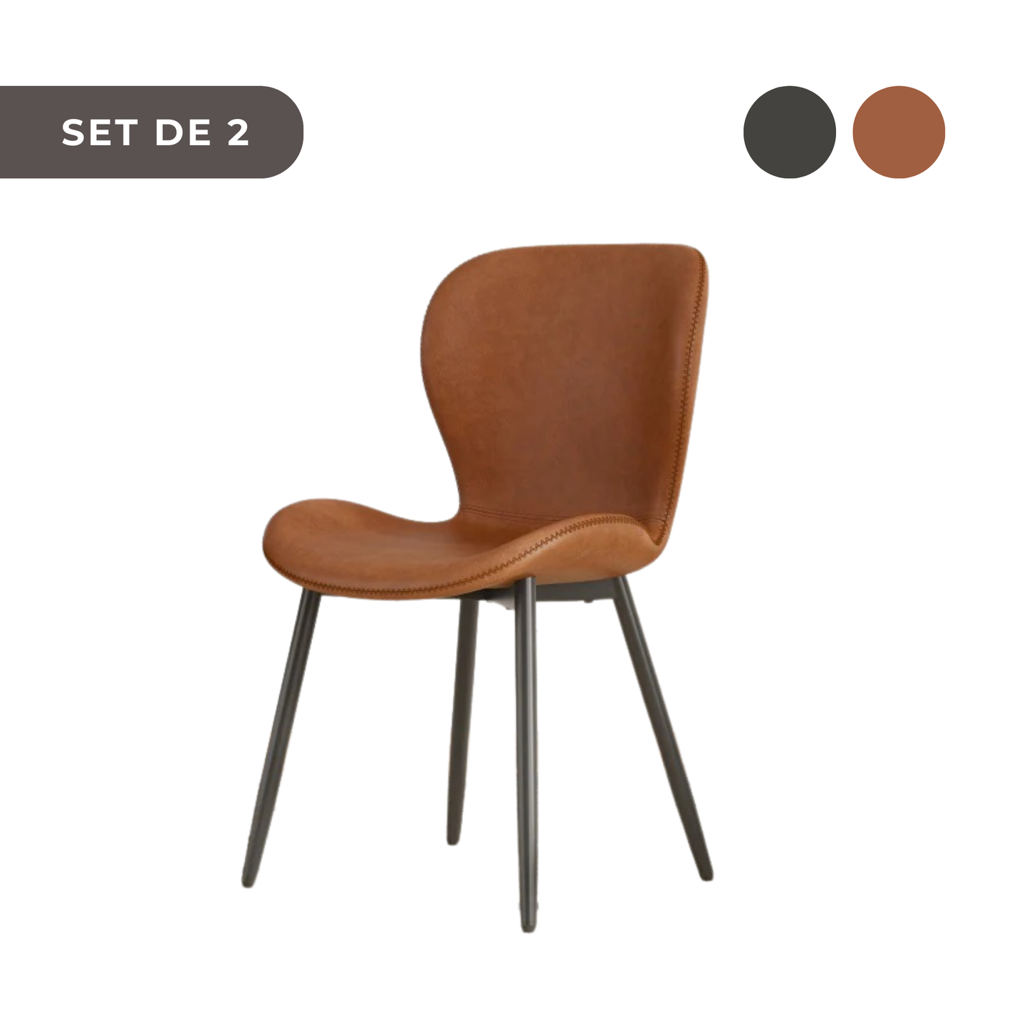 2 PIEZAS - Sillas de comedor, salón, escritorio de estilo moderno / nórdico - Tapizado en cuero sintético vintage y patas metálicas en negro - Disponible en dos colores