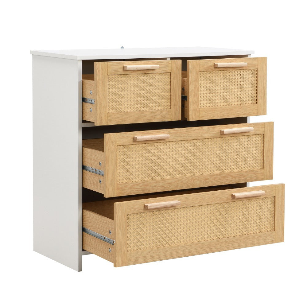 Gabinete organizador de baño estilo natural con puertas de ratán – Madera en tono natural