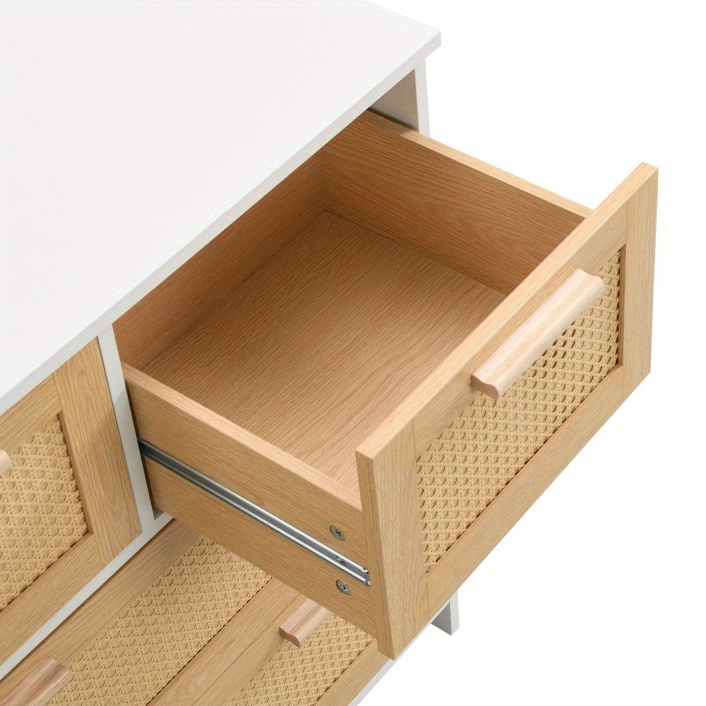 Gabinete organizador de baño estilo natural con puertas de ratán – Madera en tono natural
