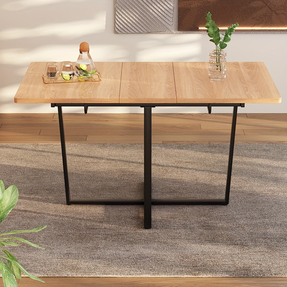 Mesa de comedor extensible estilo industrial / contemporáneo - Acabado en madera y estructura metálica negro - Ajustable de 110cm a 140cm