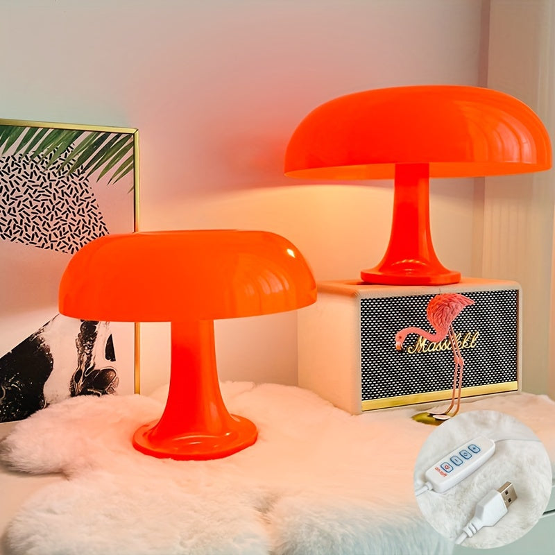 Lámpara de mesa moderna en acrílico naranja en forma de seta, disponible en dos tamaños - Iluminación LED conexión por USB con luz tricolor