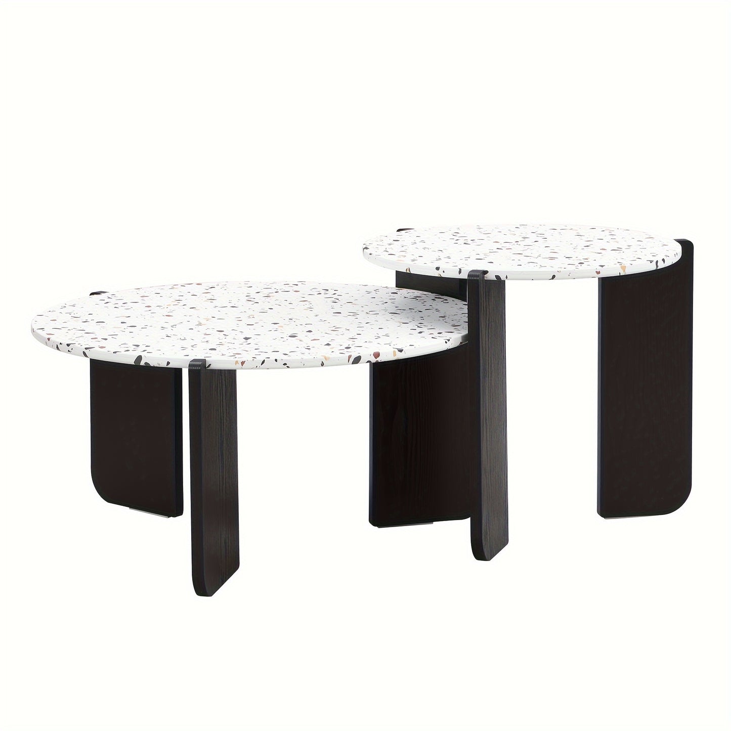 2 PIEZAS - Set de 2 mesas de centro a juego estilo contemporáneo para salón o sala de estar - Set de mesa lateral + mesa de centro - Sobre imitación terrazo y estructura de madera pintada en negro