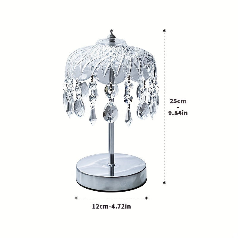 Lámpara de escritorio moderna con base de cristal y detalles metálicos – Luz regulable, alimentación USB, ideal para oficina, sala de estar o lectura