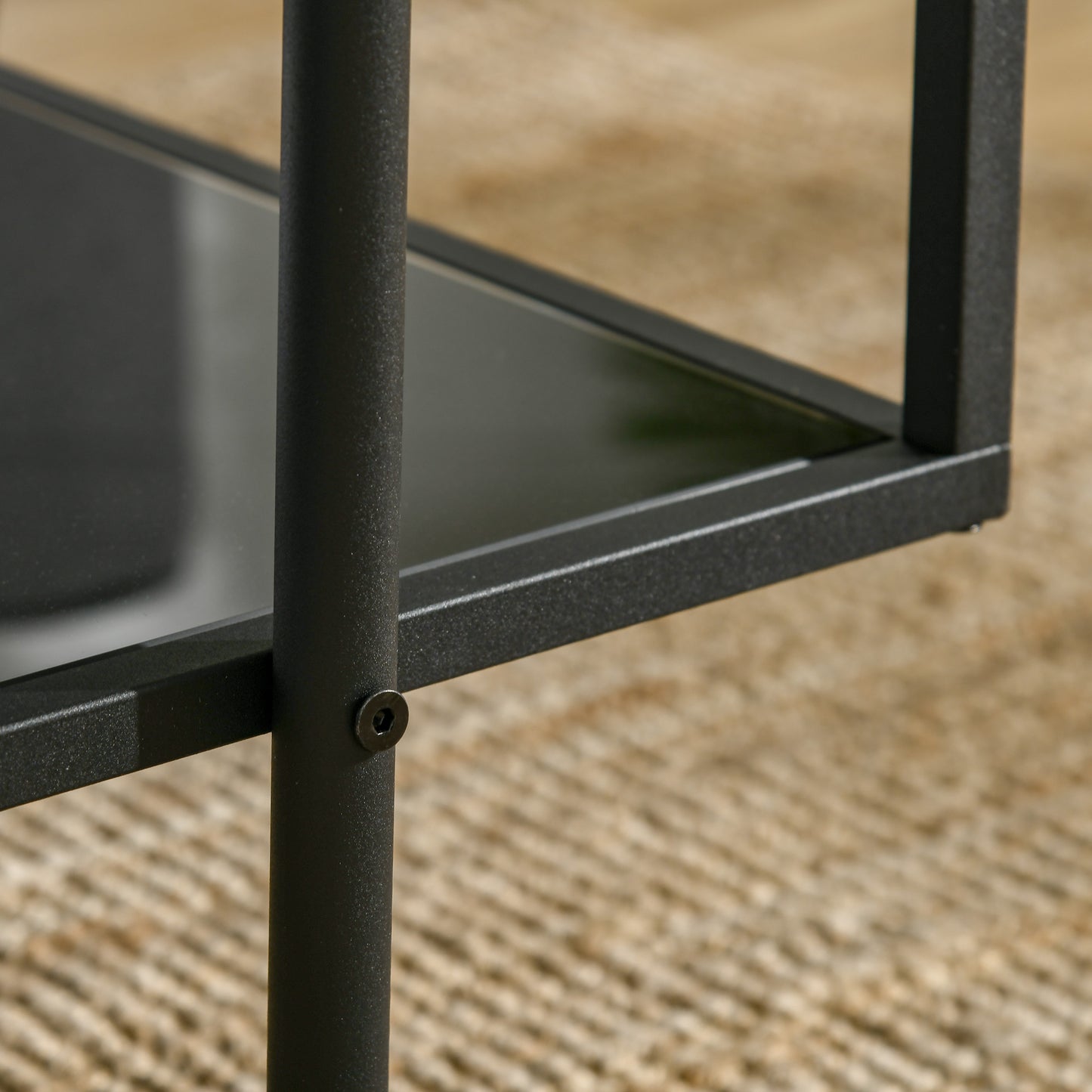 Mesa de centro para salón con dos niveles estilo contemporáneo / industrial / moderno - Diseño moderno en acero y vidrio negro