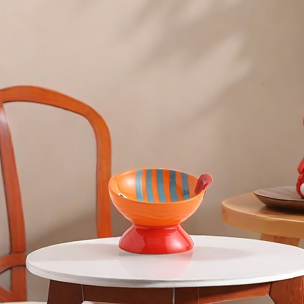 Comedero alto para gatos de cerámica - Diseño creativo con almacenamiento doble