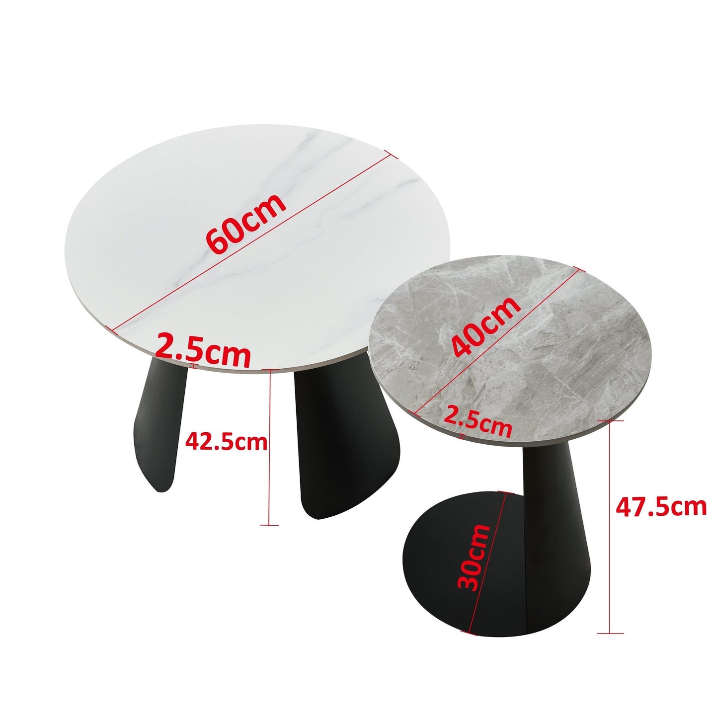 2 PIEZAS - Set de 2 mesas auxiliares estilo minimalista - Diseño multifuncional - Sobre de piedra y patas metálicas
