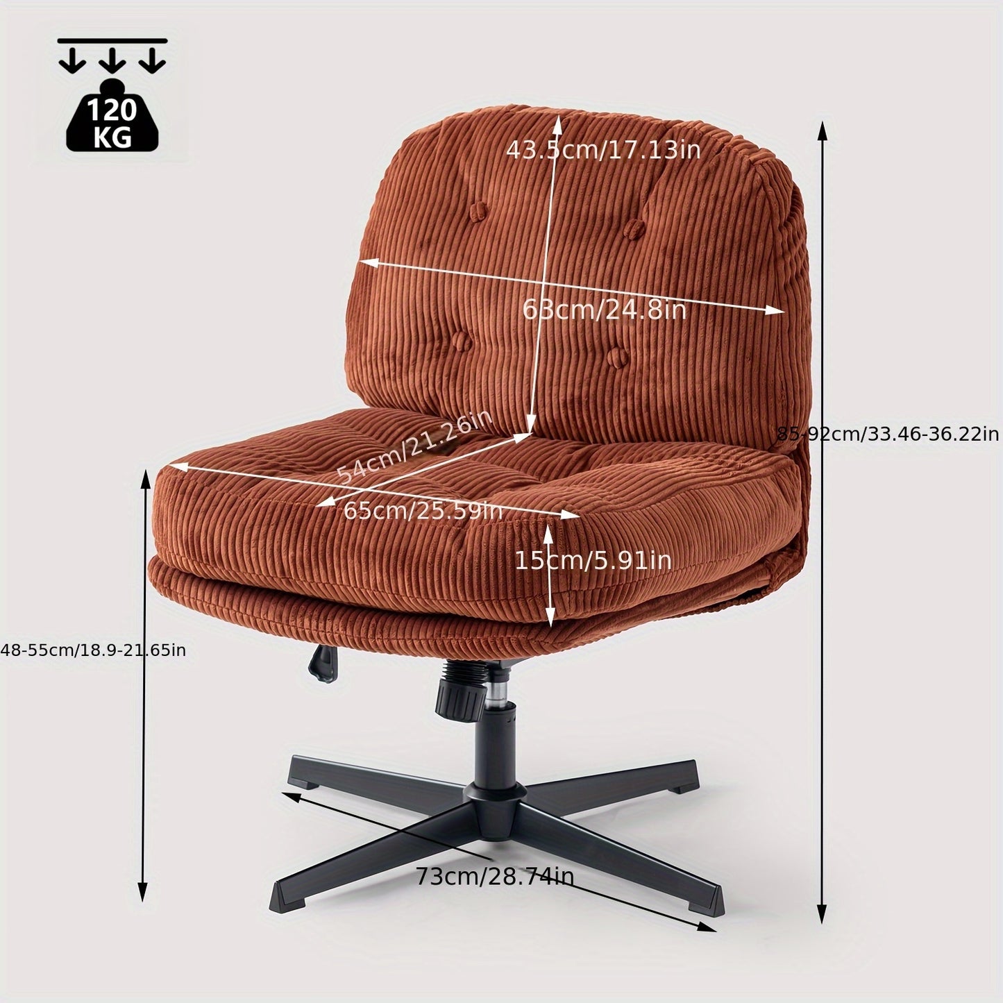 Chaise Longue ajustable giratoria sin brazos para salón u oficina - Tapizada en tela de felpa disponible en 3 colores, con ajuste de altura y 360° de giro, patas metálicas resistentes