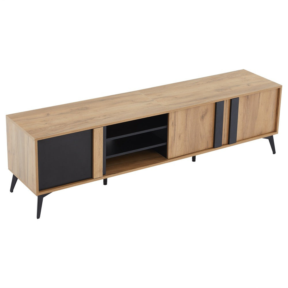 Mueble para TV de 180 cm de estilo moderno con 3 puertas y 3 cajones - Madera natural