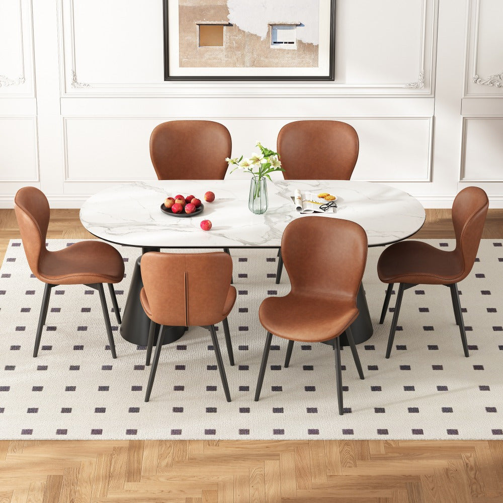 2 PIEZAS - Sillas de comedor, salón, escritorio de estilo moderno / nórdico - Tapizado en cuero sintético vintage y patas metálicas en negro - Disponible en dos colores