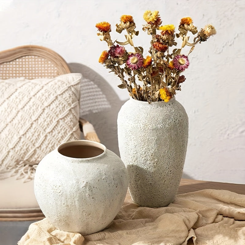 Jarrón de cerámica estilo rústico boho - Decoración natural para sala, comedor y más, 35cm alto