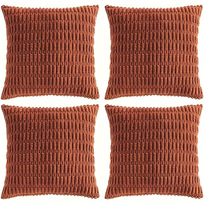 4 PIEZAS – Set de 4 Fundas de cojín estilo bohemio con textura de pana suave, disponible en 4 colores, lavables a máquina – Poliéster con cremallera oculta