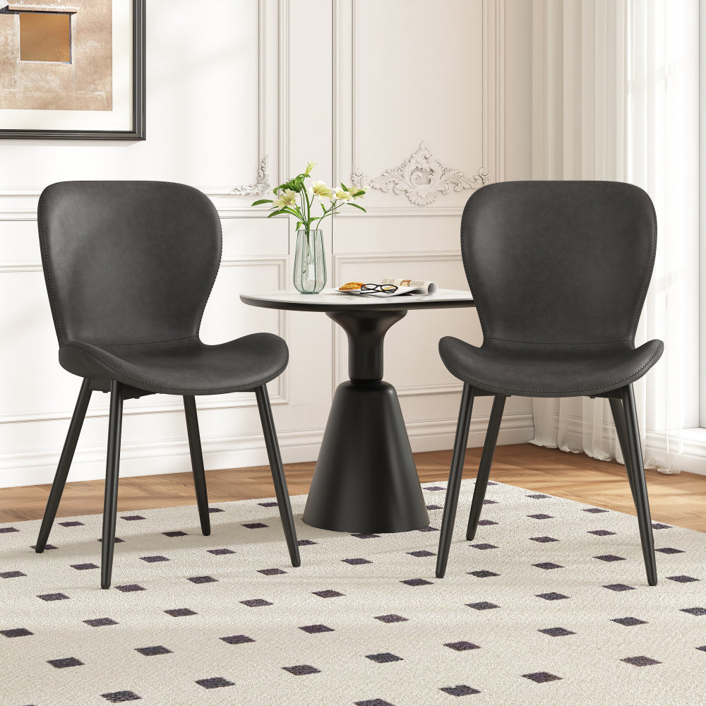 2 PIEZAS - Sillas de comedor, salón, escritorio de estilo moderno / nórdico - Tapizado en cuero sintético vintage y patas metálicas en negro - Disponible en dos colores