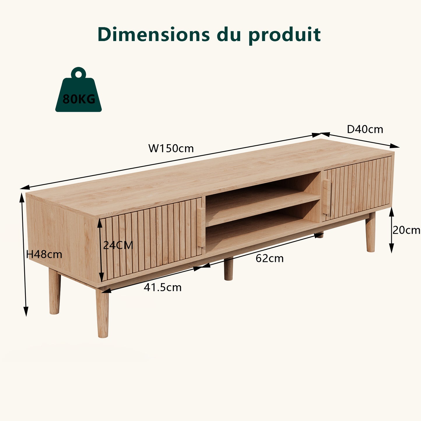 Mueble para TV multifuncional para pantallas de hasta 65” con estantes abiertos y almacenamiento modular - Madera industrial