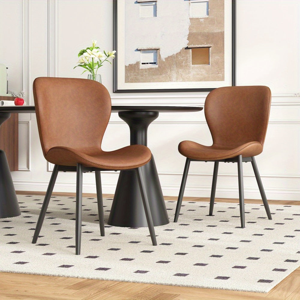 2 PIEZAS - Sillas de comedor, salón, escritorio de estilo moderno / nórdico - Tapizado en cuero sintético vintage y patas metálicas en negro - Disponible en dos colores