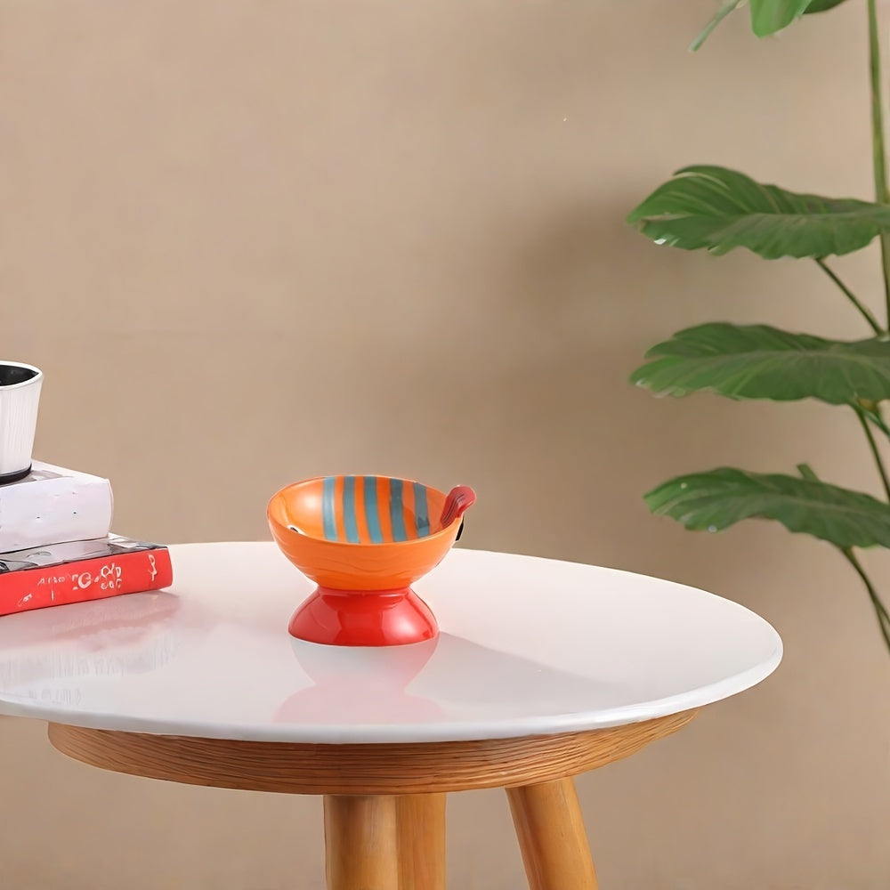 Comedero alto para gatos de cerámica - Diseño creativo con almacenamiento doble
