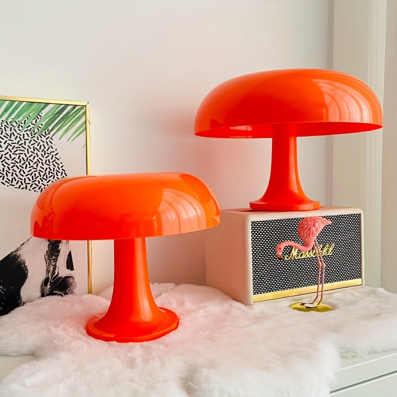 Lámpara de mesa moderna en acrílico naranja en forma de seta, disponible en dos tamaños - Iluminación LED conexión por USB con luz tricolor