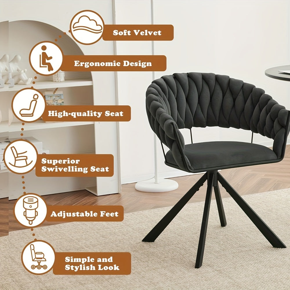 2 PIEZAS - Set de 2 sillas giratorias para comedor u oficina estilo moderno con diseño trenzado - Tapizado en terciopelo, disponible en 2 colores