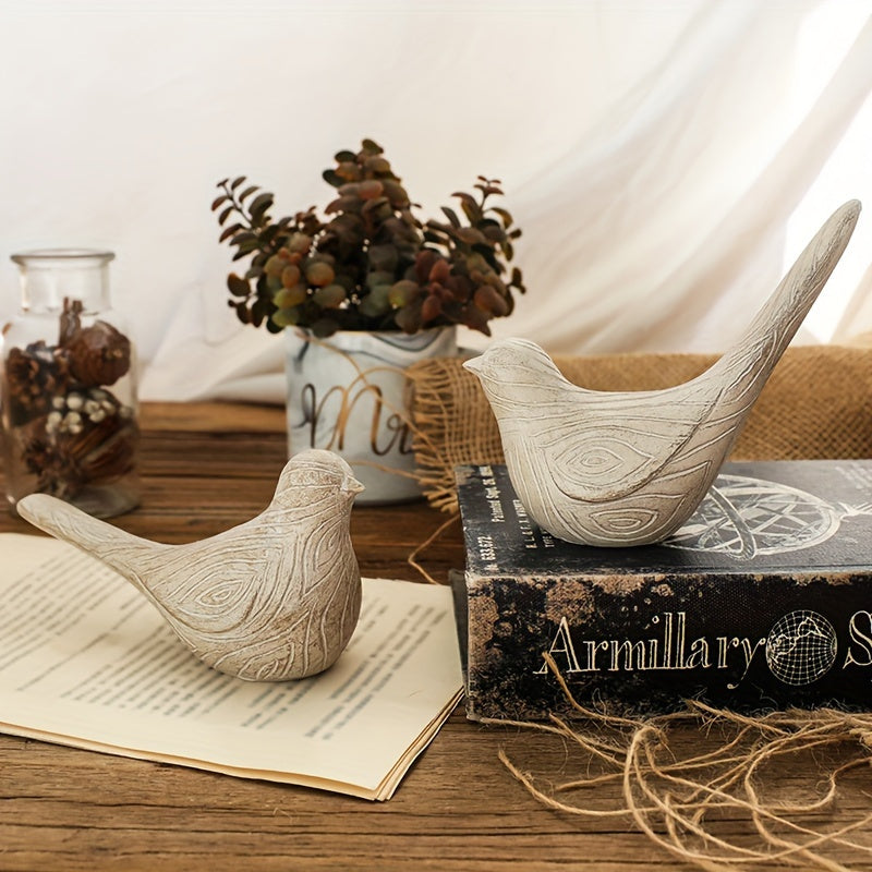 2 PIEZAS – Set de 2 Figuras decorativas de aves estilo rústico farmhouse – Textura efecto madera, símbolo de paz y esperanza
