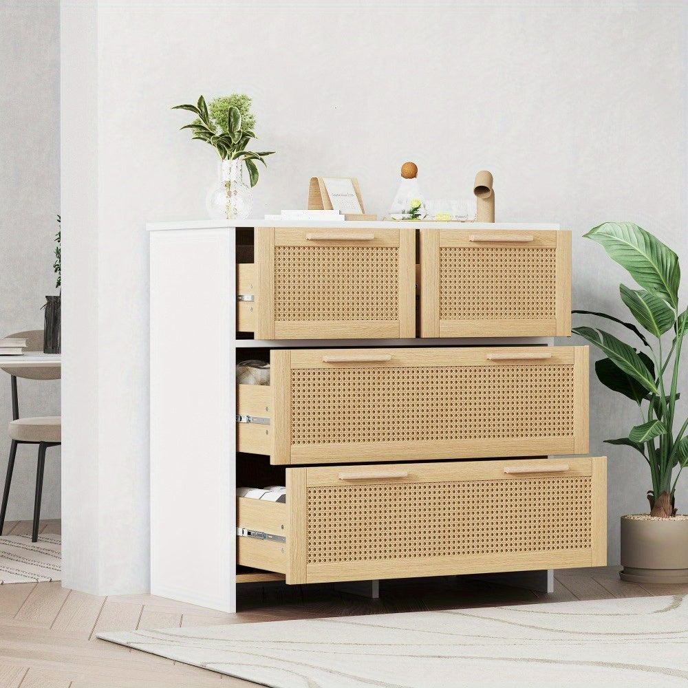 Gabinete organizador de baño estilo natural con puertas de ratán – Madera en tono natural