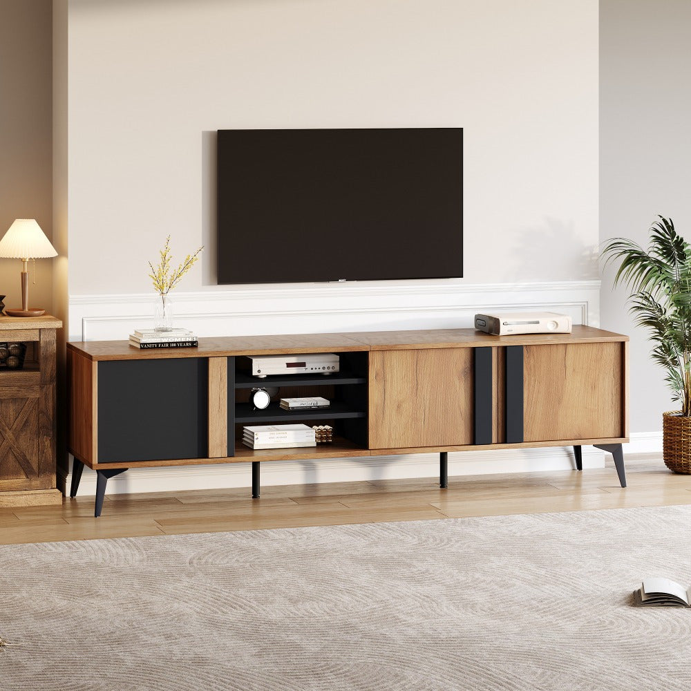 Mueble para TV de 180 cm de estilo moderno con 3 puertas y 3 cajones - Madera natural