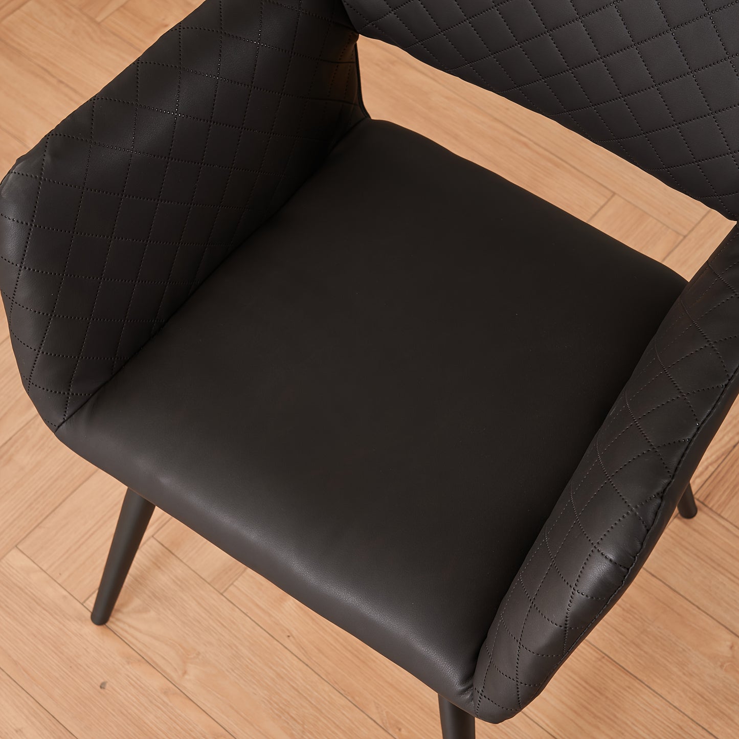 2 PIEZAS - Sillas de comedor de estilo contemporáneo tapizada en cuero sintético con reposabrazos y respaldo abierto