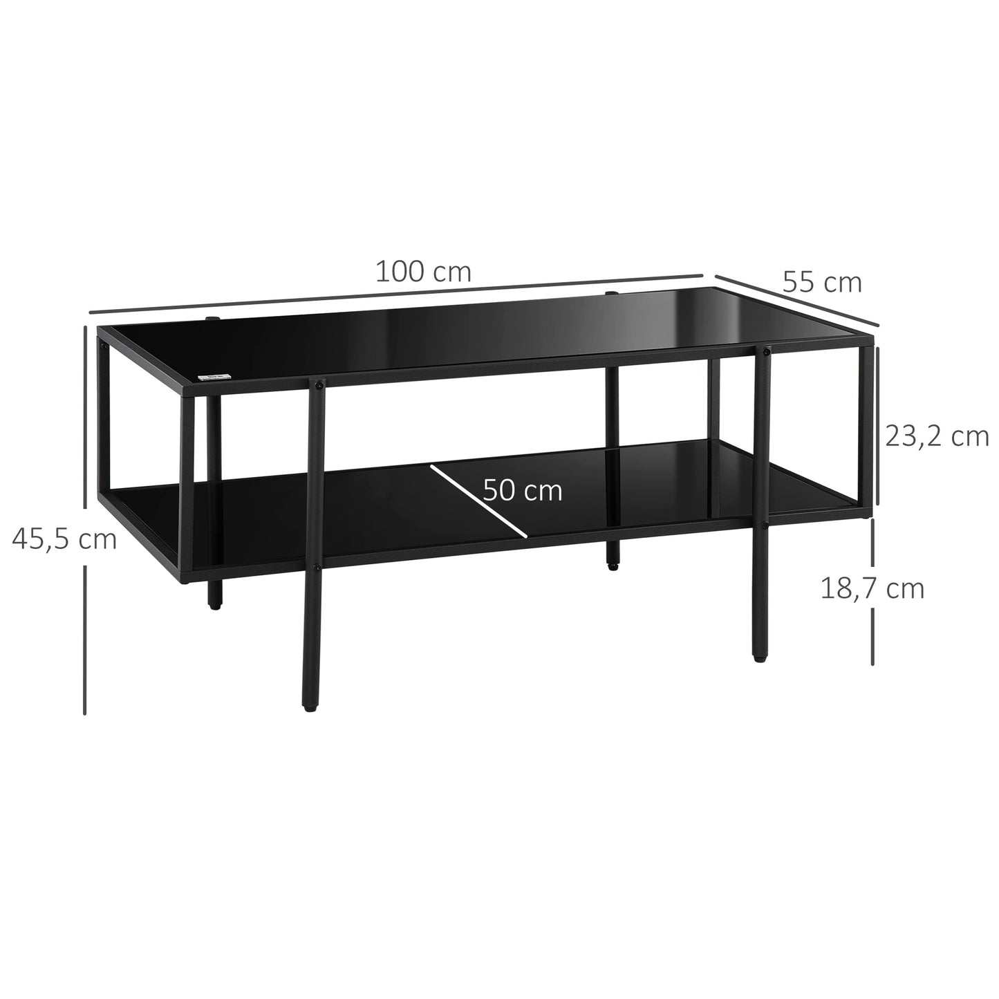 Mesa de centro para salón con dos niveles estilo contemporáneo / industrial / moderno - Diseño moderno en acero y vidrio negro