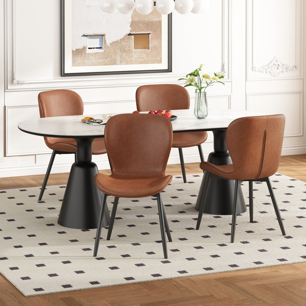 2 PIEZAS - Sillas de comedor, salón, escritorio de estilo moderno / nórdico - Tapizado en cuero sintético vintage y patas metálicas en negro - Disponible en dos colores