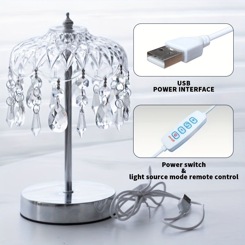 Lámpara de escritorio moderna con base de cristal y detalles metálicos – Luz regulable, alimentación USB, ideal para oficina, sala de estar o lectura