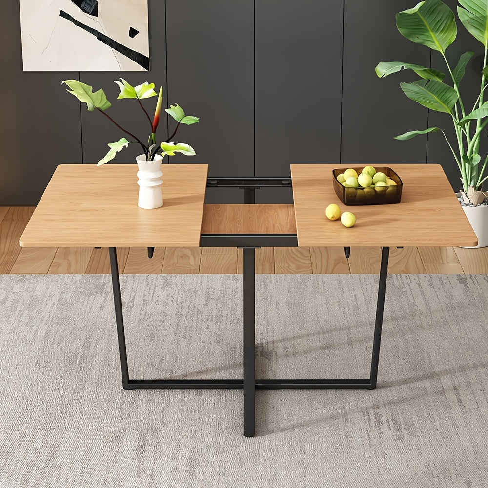 Mesa de comedor extensible estilo industrial / contemporáneo - Acabado en madera y estructura metálica negro - Ajustable de 110cm a 140cm