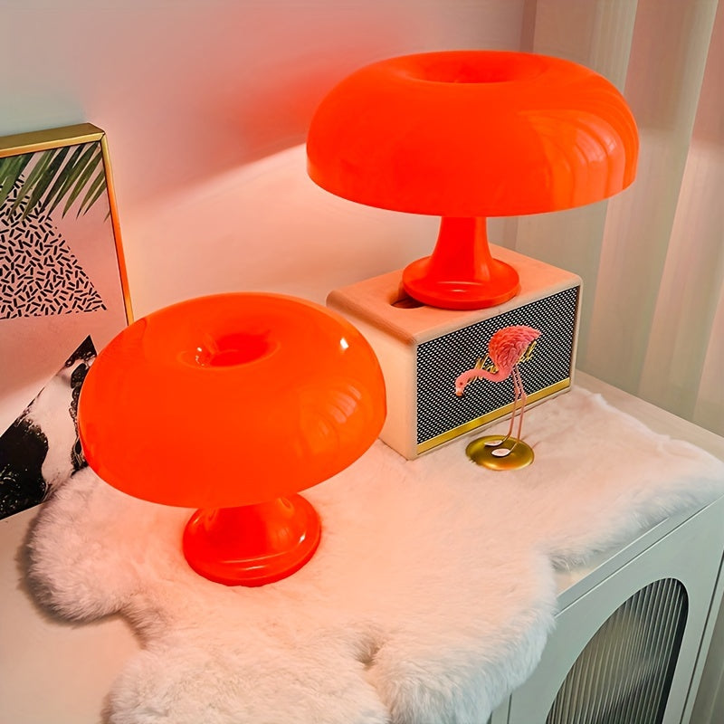 Lámpara de mesa moderna en acrílico naranja en forma de seta, disponible en dos tamaños - Iluminación LED conexión por USB con luz tricolor